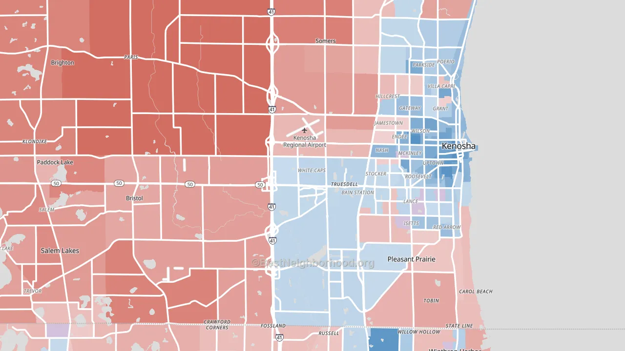 Kenosha County, WI block-group political-lean map