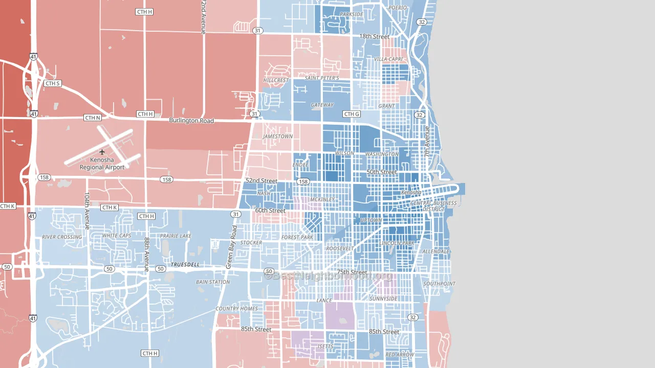 Kenosha, WI block-group political-lean map