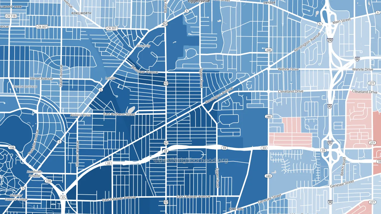 Kensington, Buffalo, NY block-group political-lean map