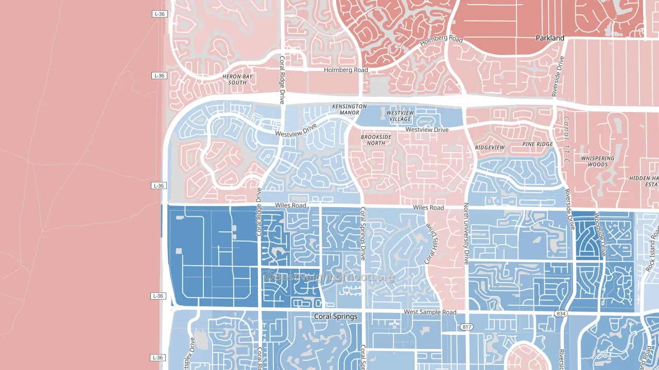 Kensington, Coral Springs, FL block-group political-lean map
