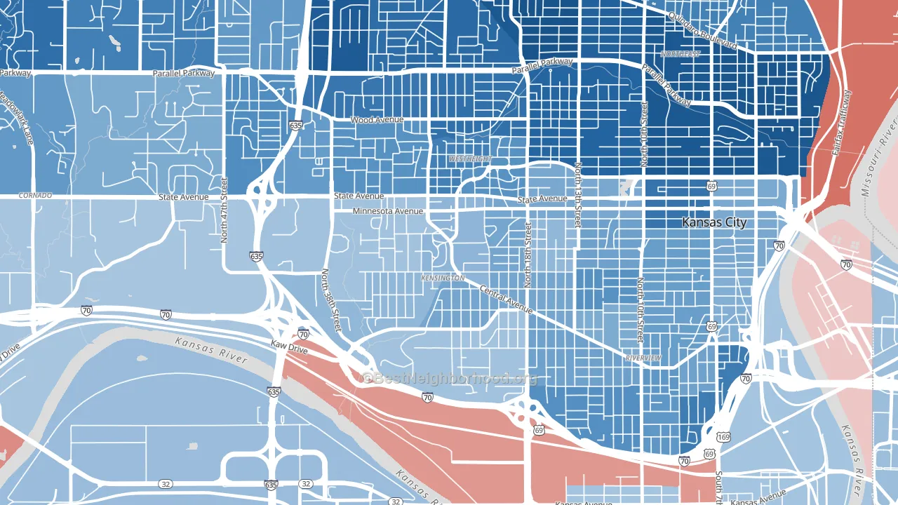 Kensington, Kansas City, KS block-group political-lean map
