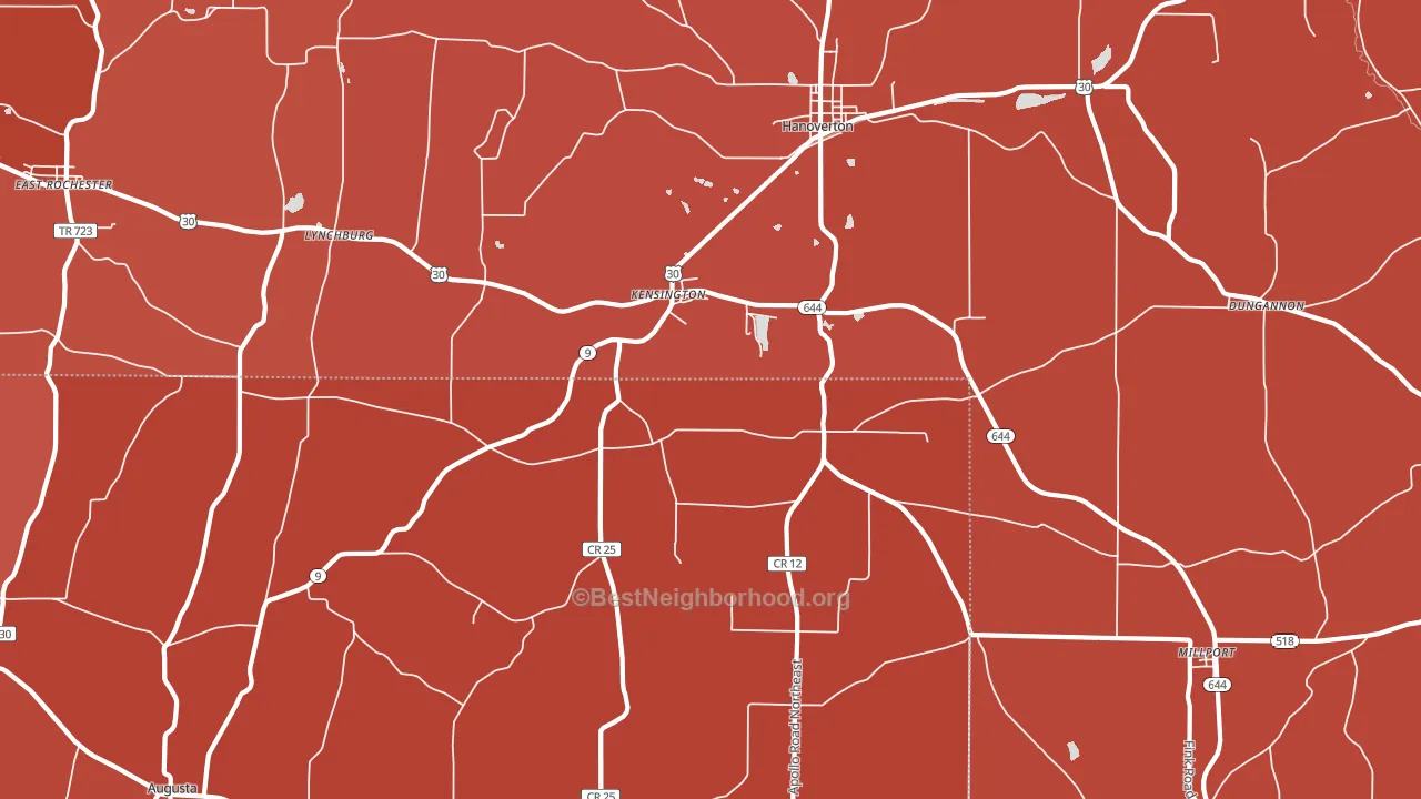 Kensington, OH block-group political-lean map