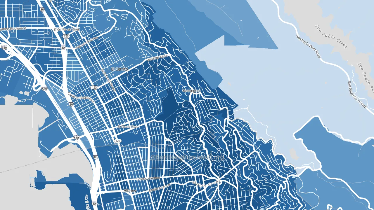 Kensington-San Francisco, Berkeley, CA block-group political-lean map
