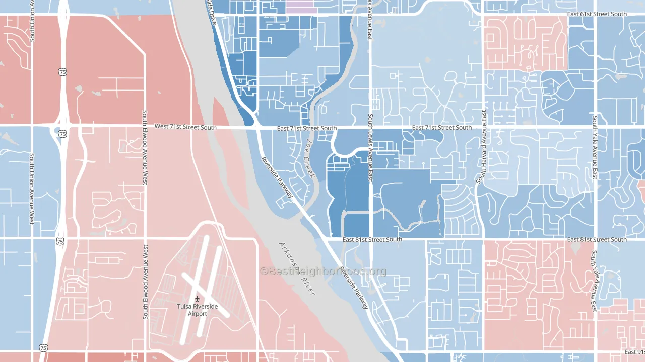Kensington, Tulsa, OK block-group political-lean map