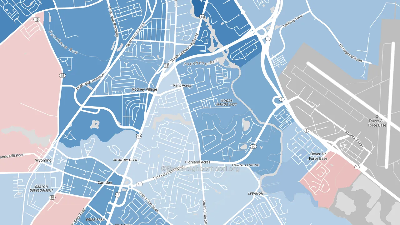 Kent Acres, Dover, DE block-group political-lean map