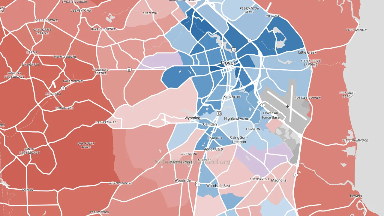 Kent County, DE block-group political-lean map