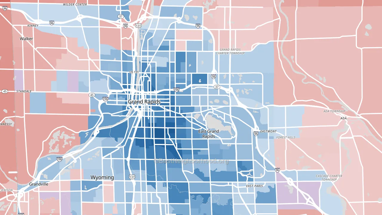 Kent County, MI block-group political-lean map