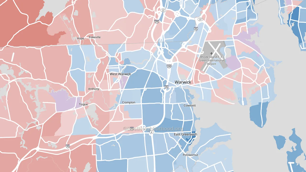 Kent County, RI block-group political-lean map