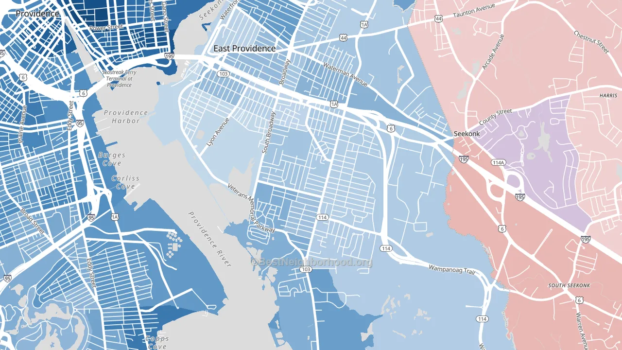 Kent Heights, East Providence, RI block-group political-lean map