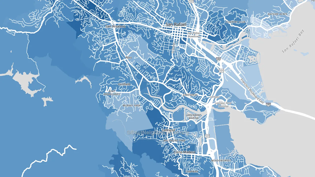 Kentfield, CA block-group political-lean map