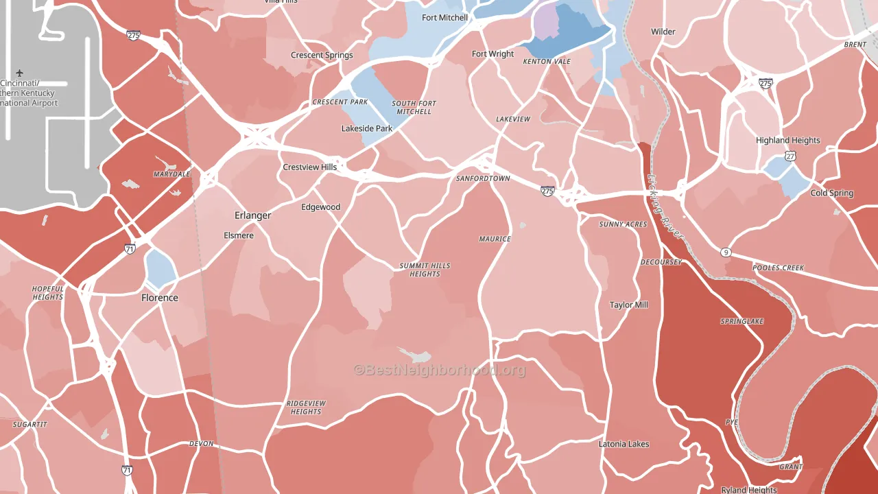 Kenton County, KY block-group political-lean map