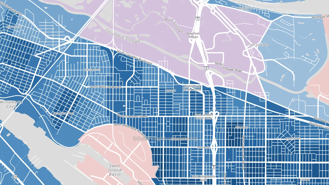 Kenton, Portland, OR block-group political-lean map