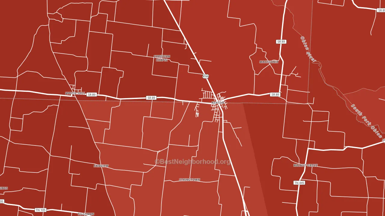 Kenton, TN block-group political-lean map
