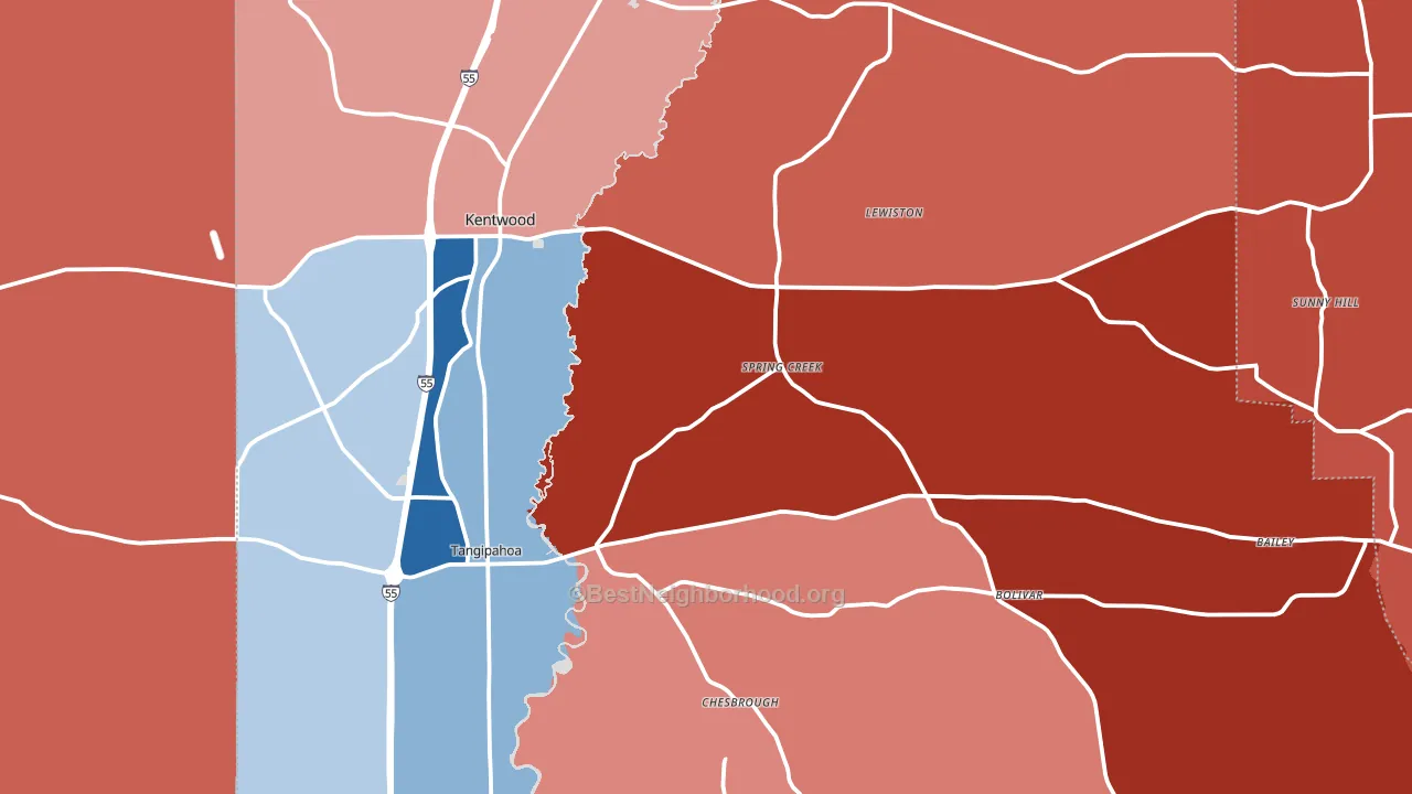 Kentwood, LA block-group political-lean map