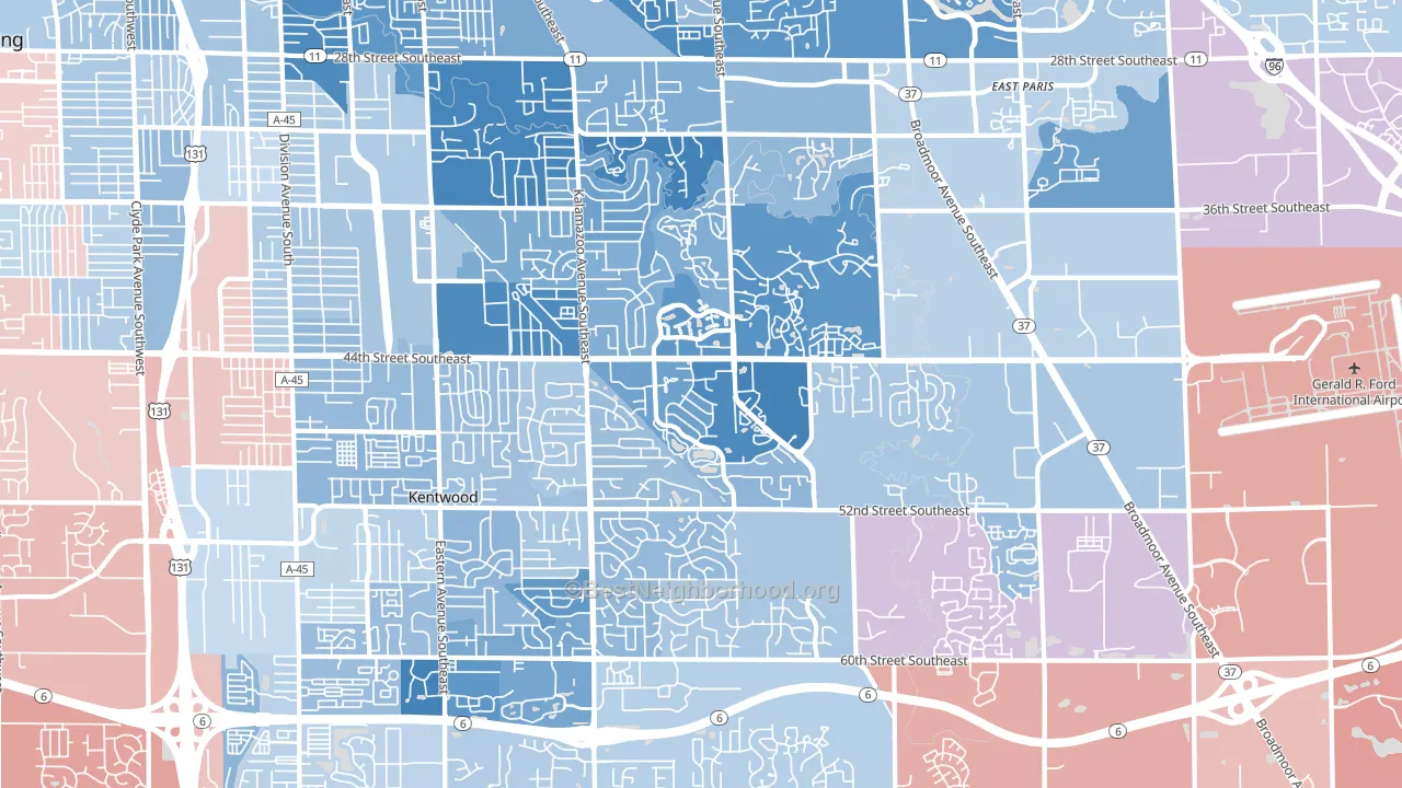 Kentwood, MI block-group political-lean map