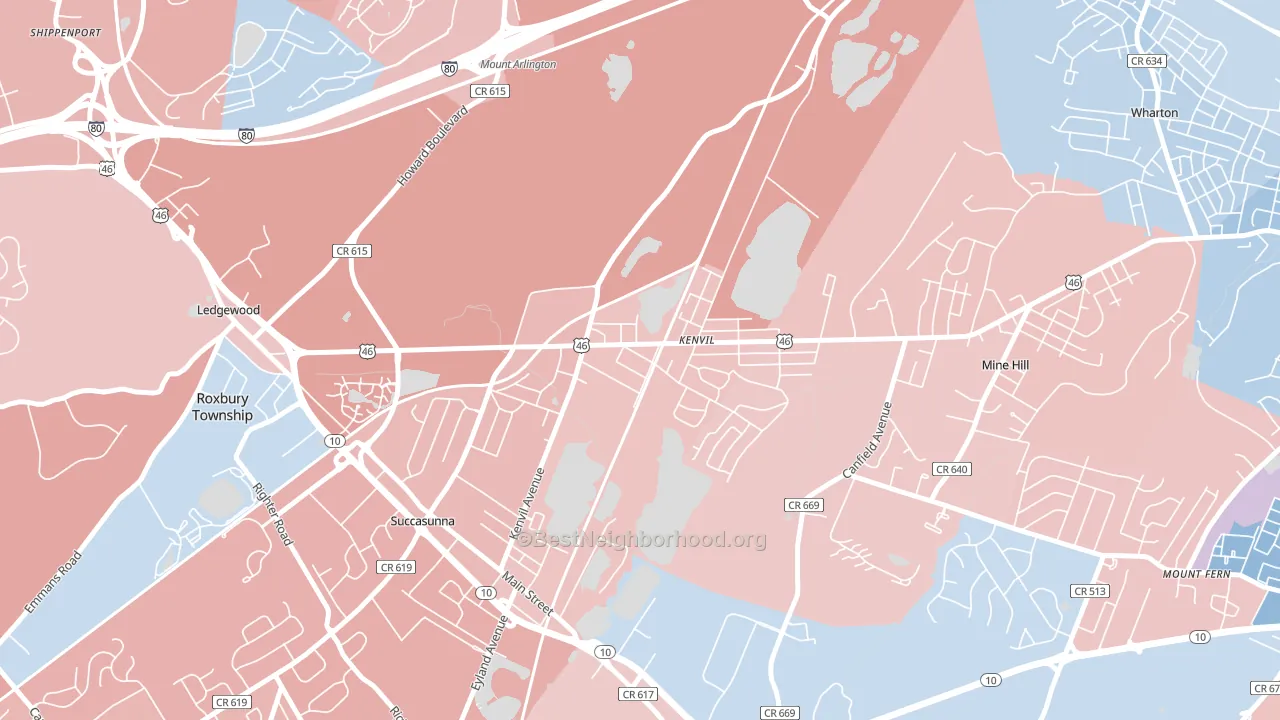 Kenvil, NJ block-group political-lean map