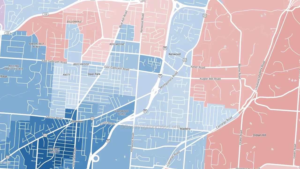 Kenwood, Cincinnati, OH block-group political-lean map