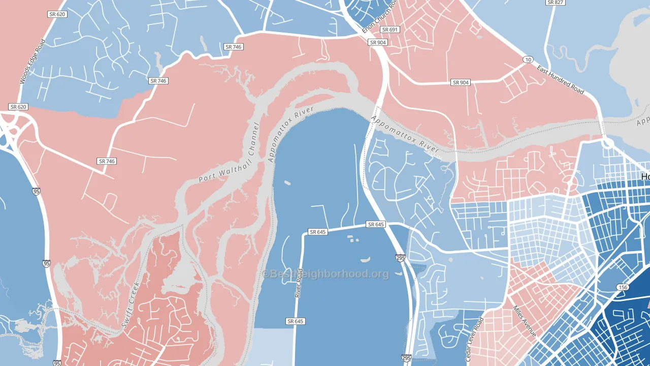 Kenwood, VA block-group political-lean map