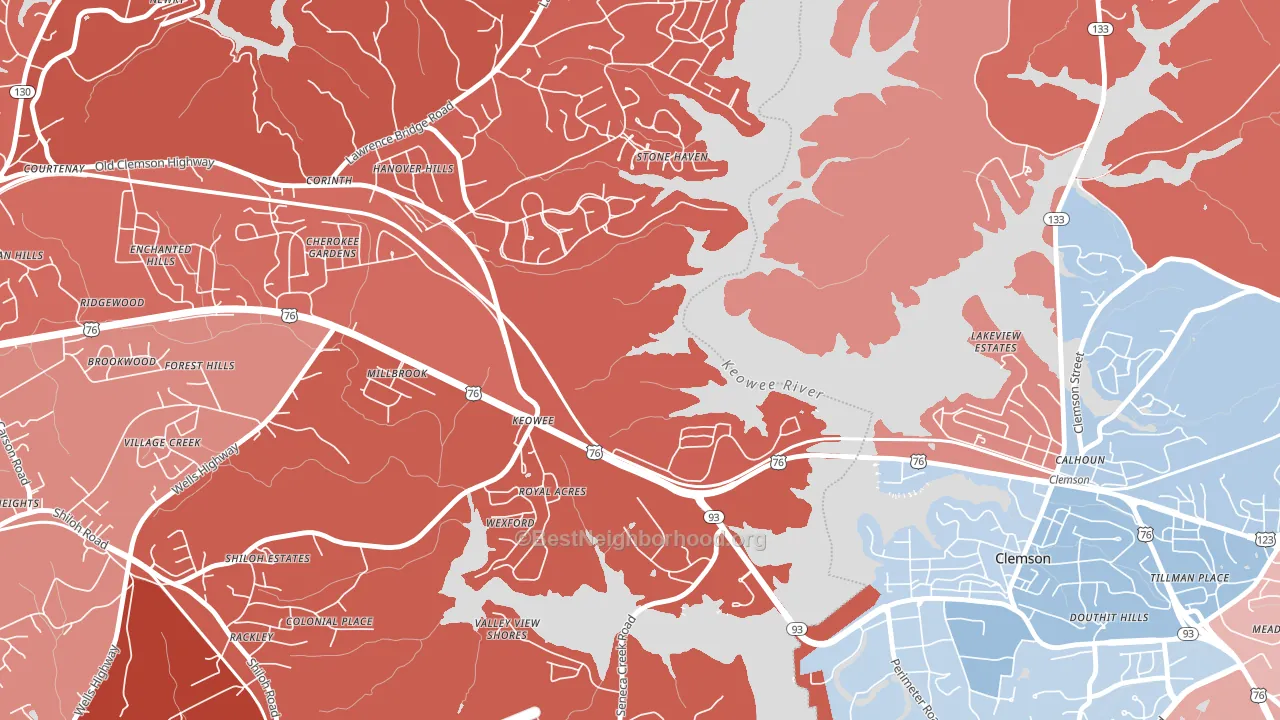 Keowee, SC block-group political-lean map