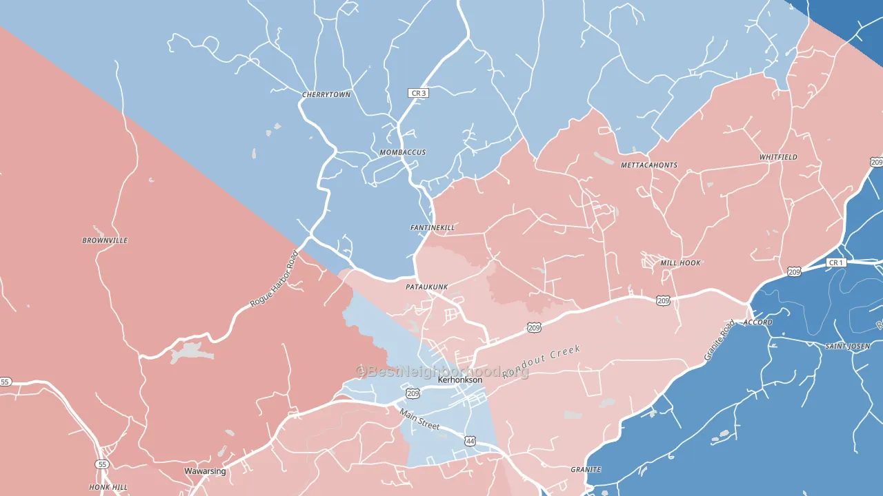Kerhonkson, NY block-group political-lean map