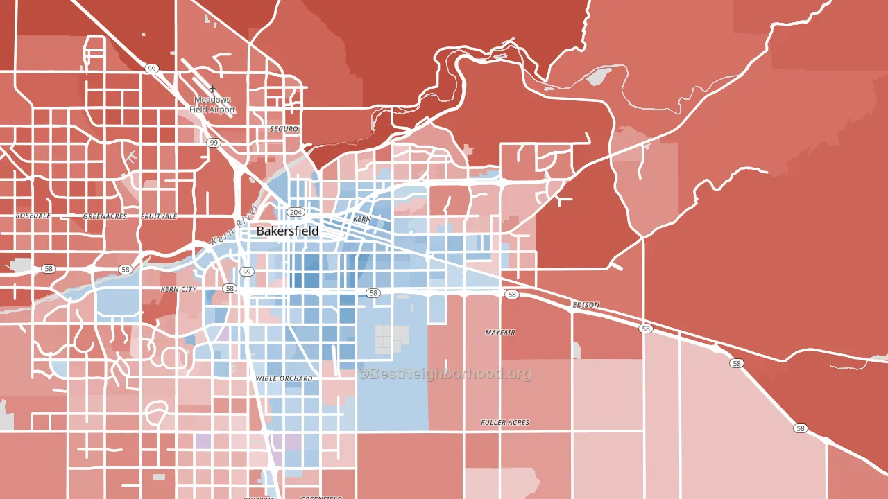 Kern County, CA block-group political-lean map