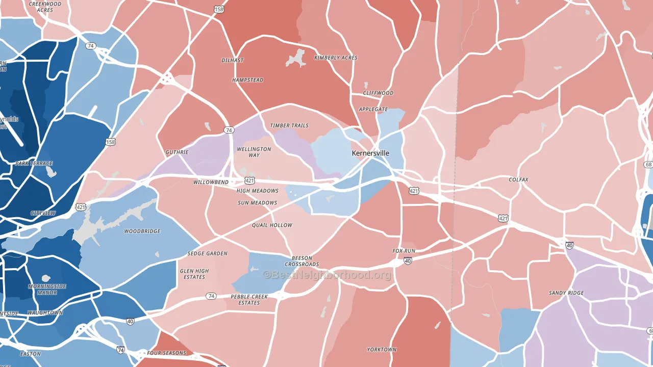 Kernersville, NC block-group political-lean map