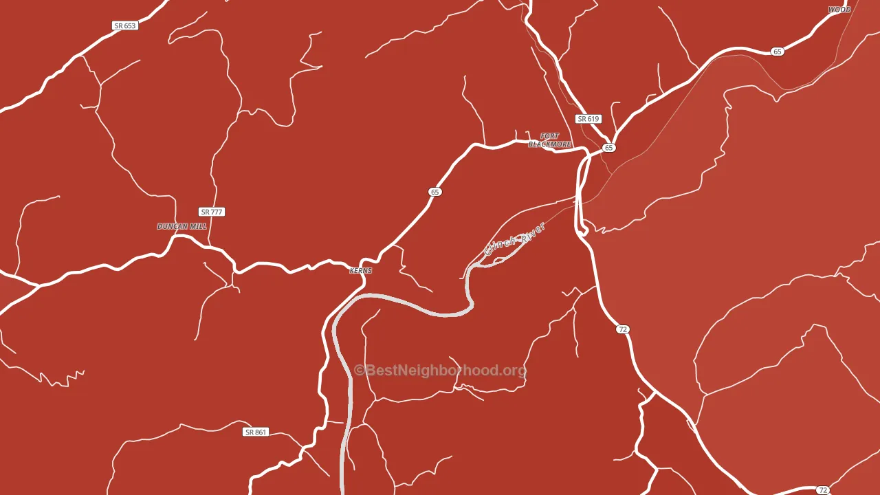 Kerns, VA block-group political-lean map