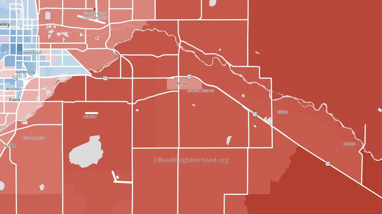 Kersey, CO block-group political-lean map