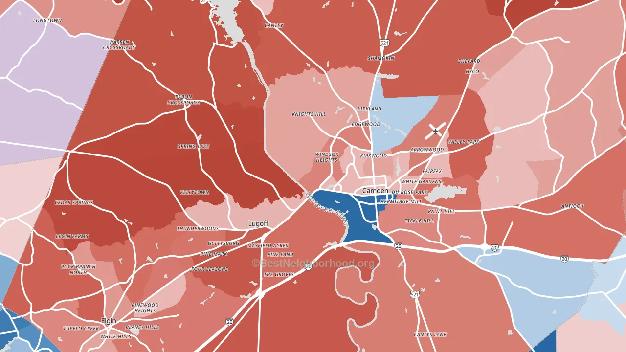 Kershaw County, SC block-group political-lean map