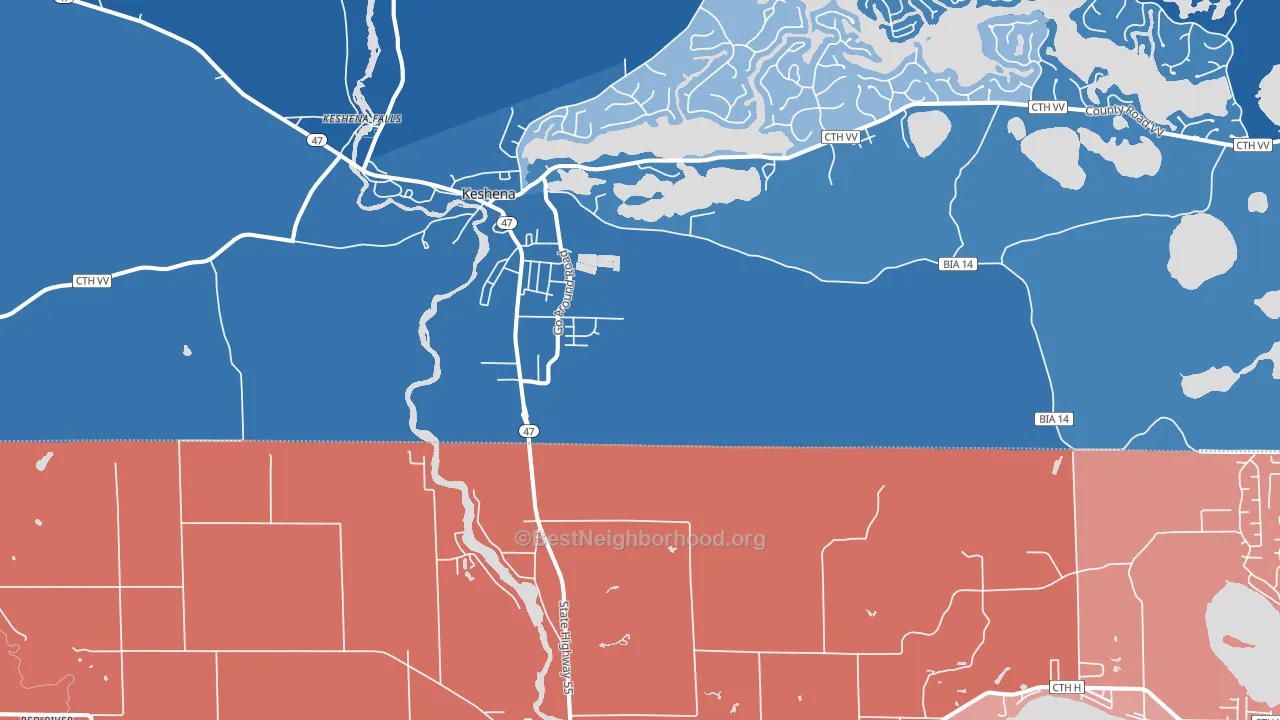 Keshena, WI block-group political-lean map