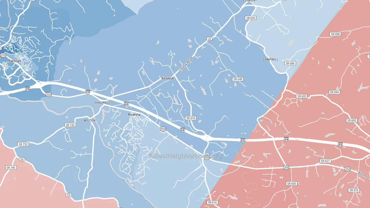 Keswick, VA block-group political-lean map