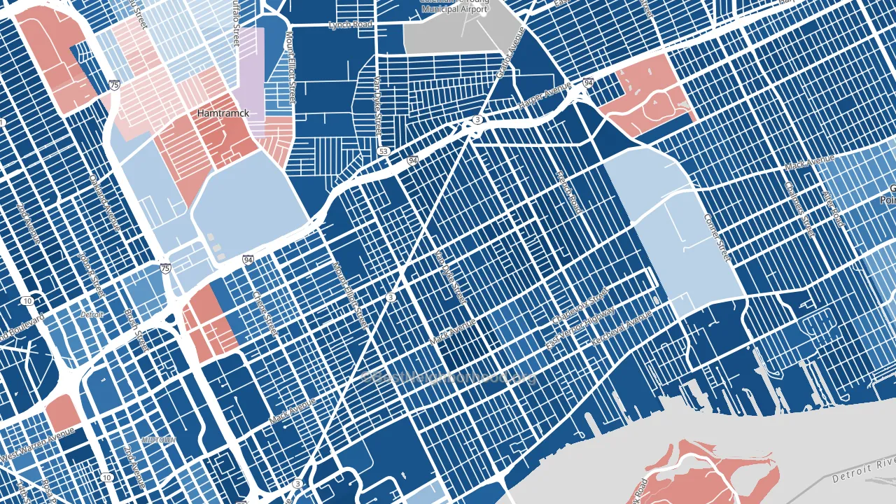 Kettering-Butzel, Detroit, MI block-group political-lean map
