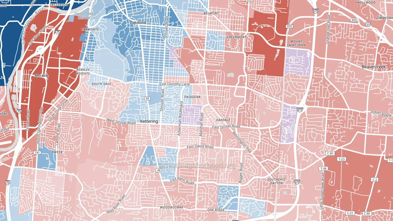 Kettering, OH block-group political-lean map