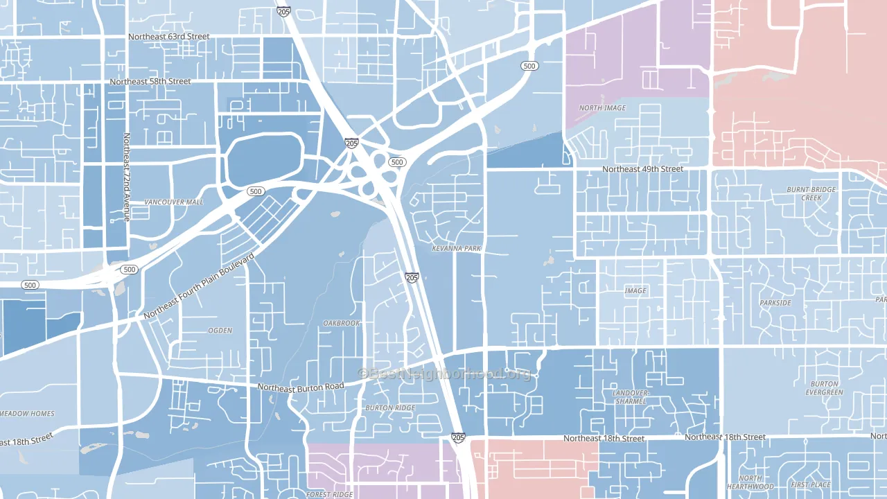 Kevanna Park, Vancouver, WA block-group political-lean map