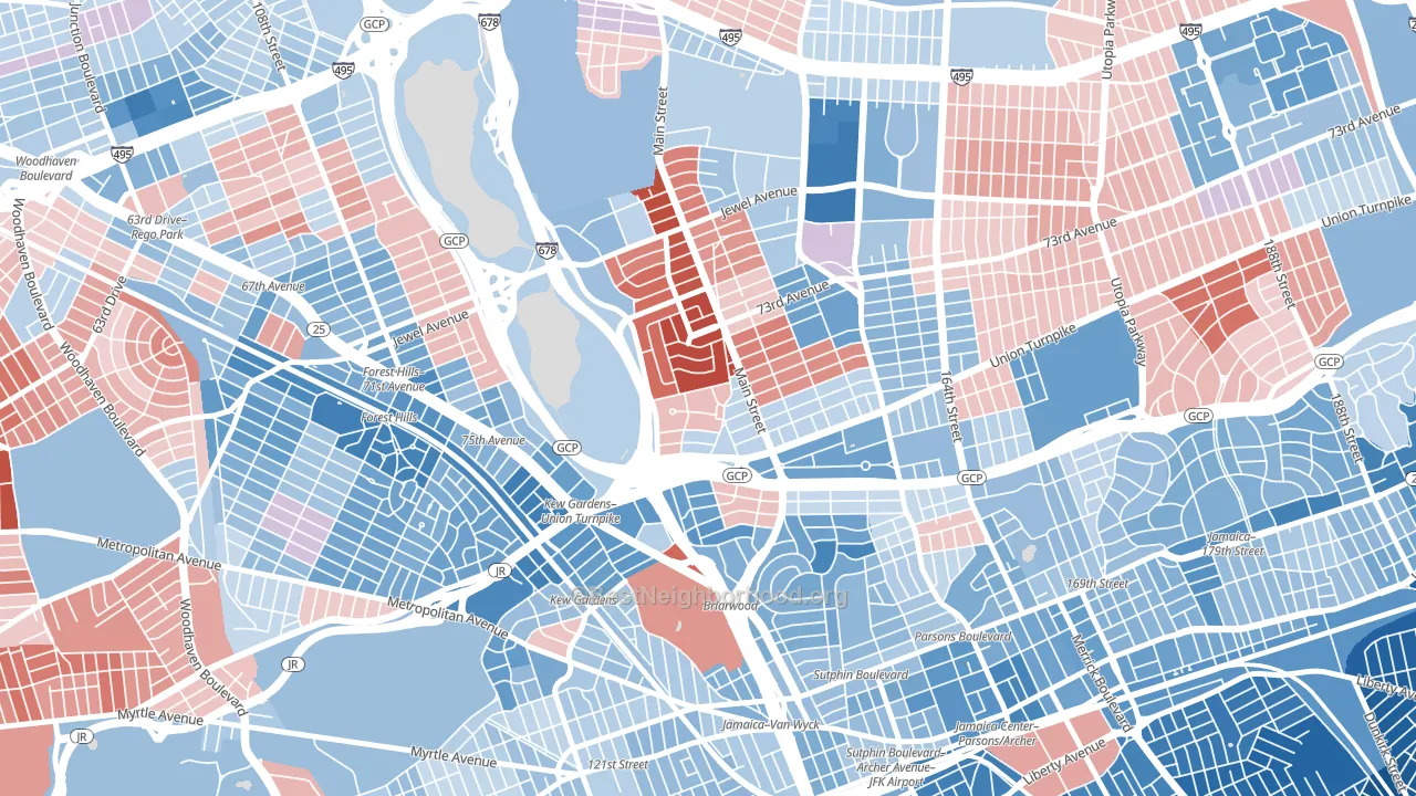 Kew Ggardens, Queens, NY block-group political-lean map