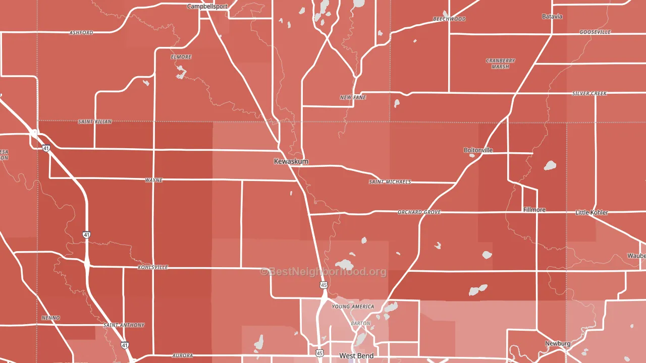Kewaskum, WI block-group political-lean map