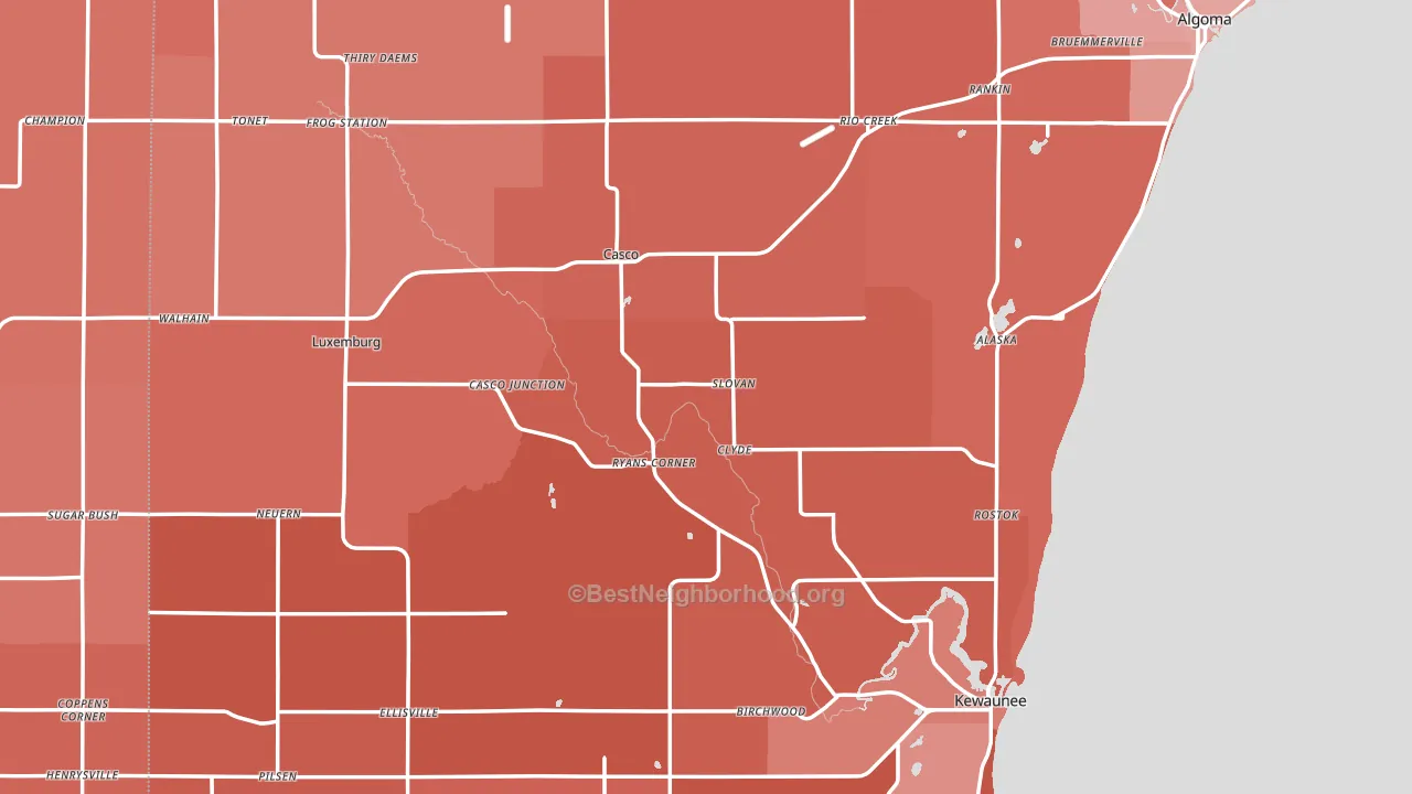 Kewaunee County, WI block-group political-lean map