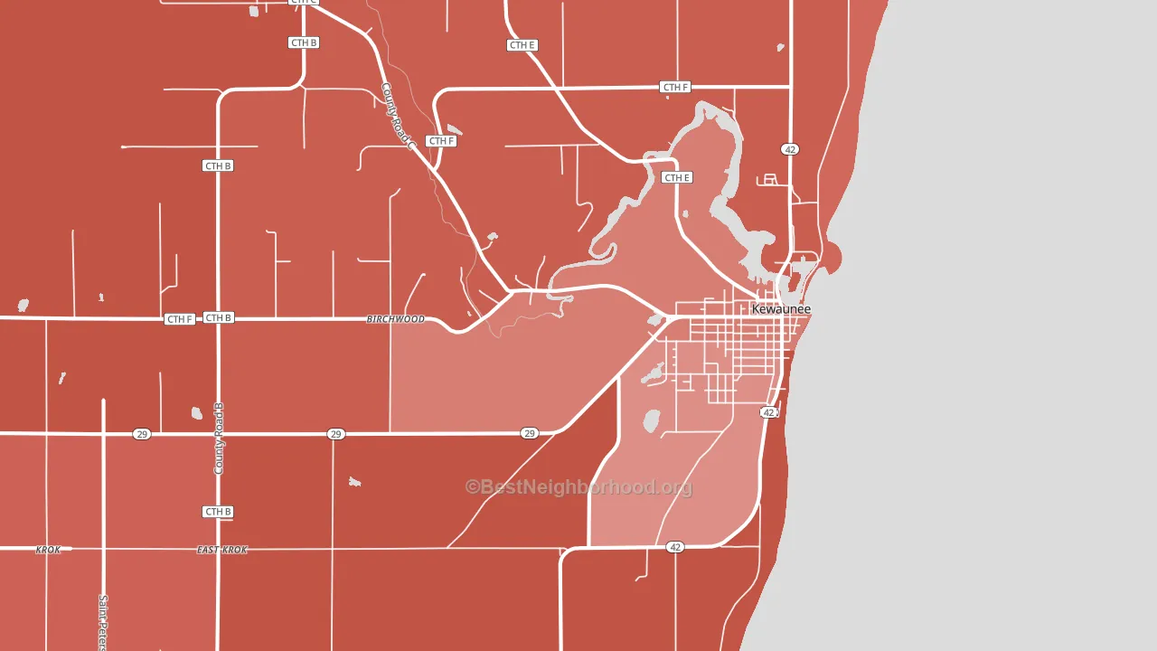 Kewaunee, WI block-group political-lean map