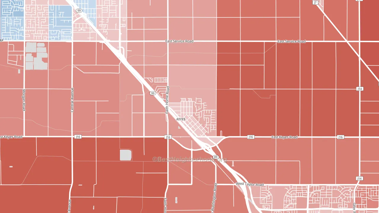 Keyes, CA block-group political-lean map
