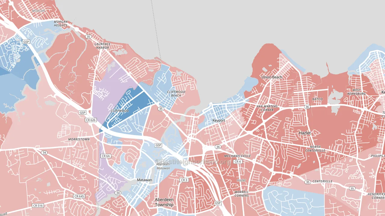 Keyport, NJ block-group political-lean map