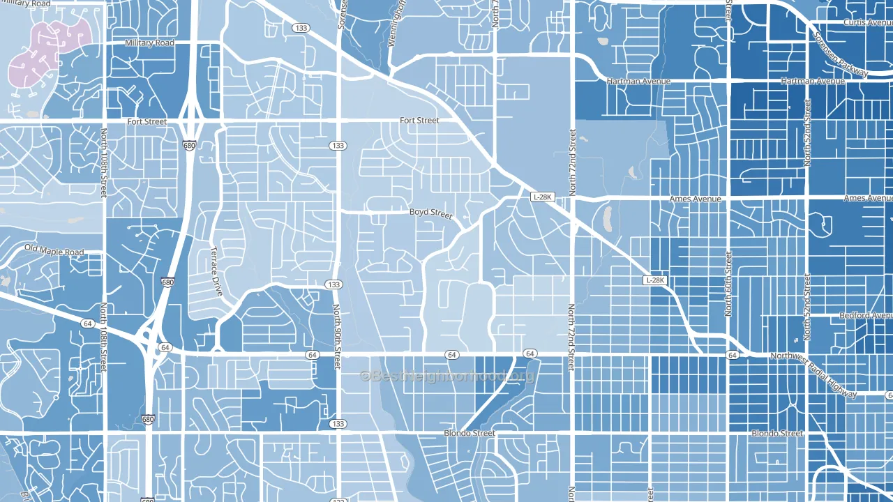 Keystone, Omaha, NE block-group political-lean map