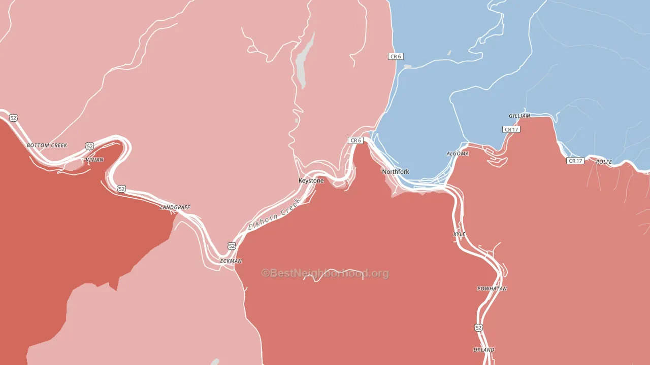 Keystone, WV block-group political-lean map