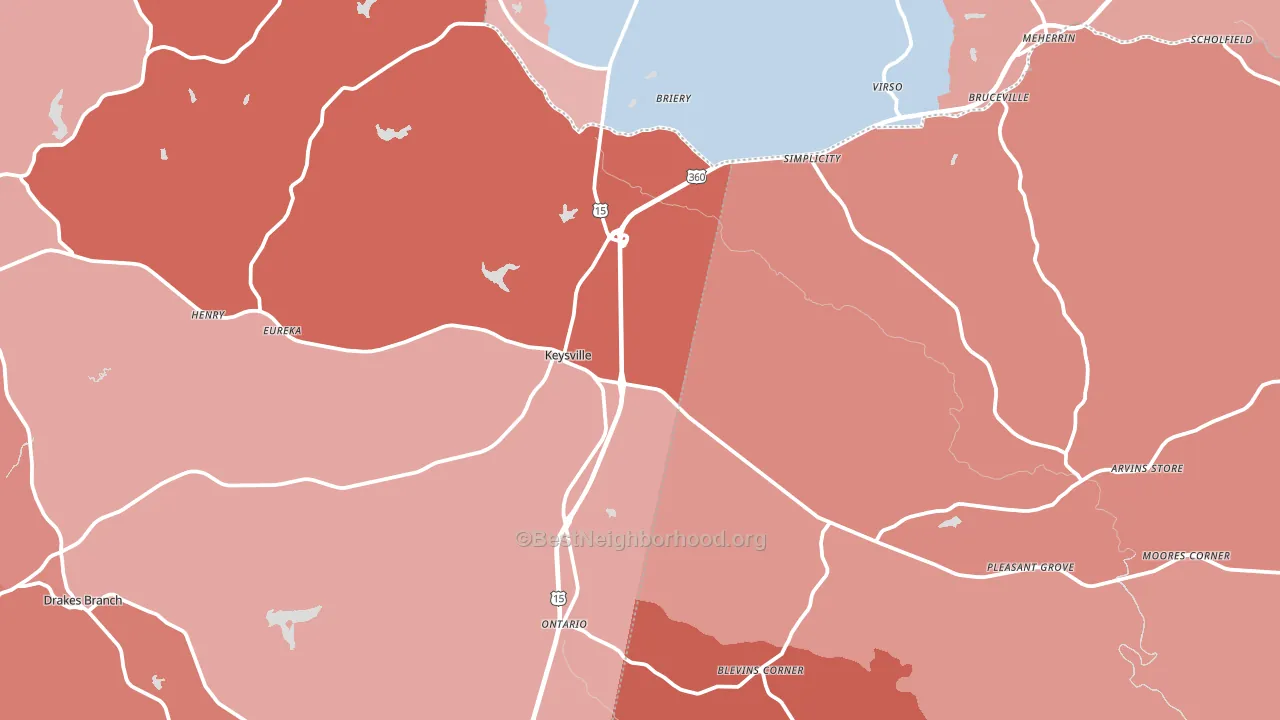 Keysville, VA block-group political-lean map