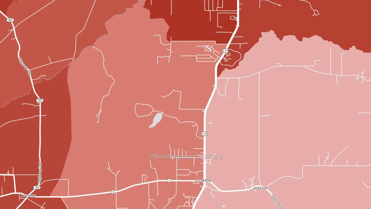 Kickapoo, LA block-group political-lean map