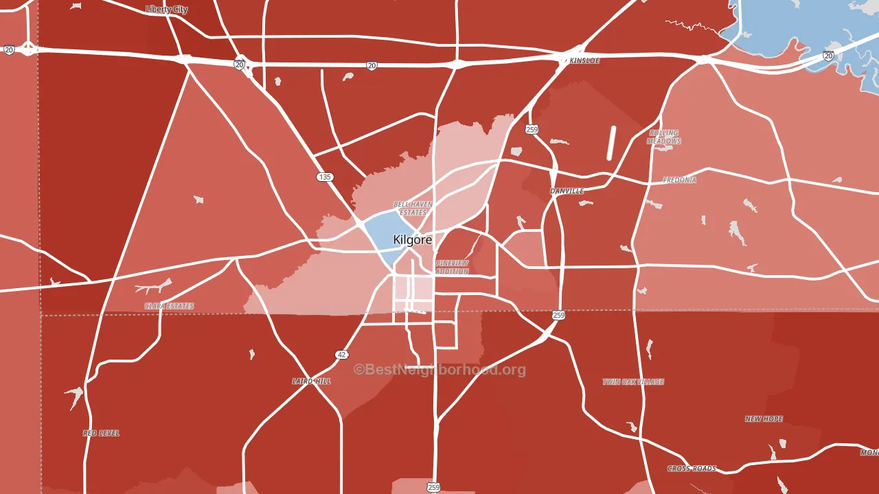Kilgore, TX block-group political-lean map