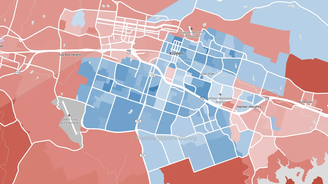 Killeen, TX block-group political-lean map