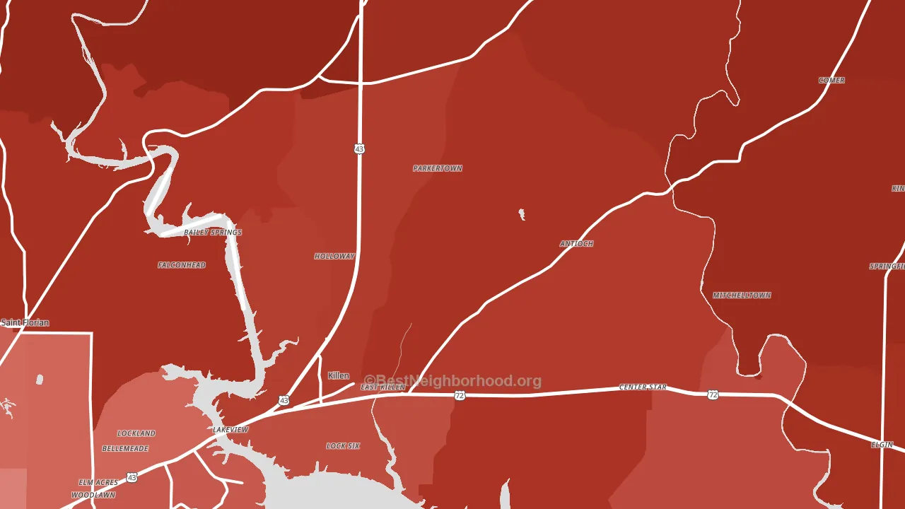 Killen, AL block-group political-lean map