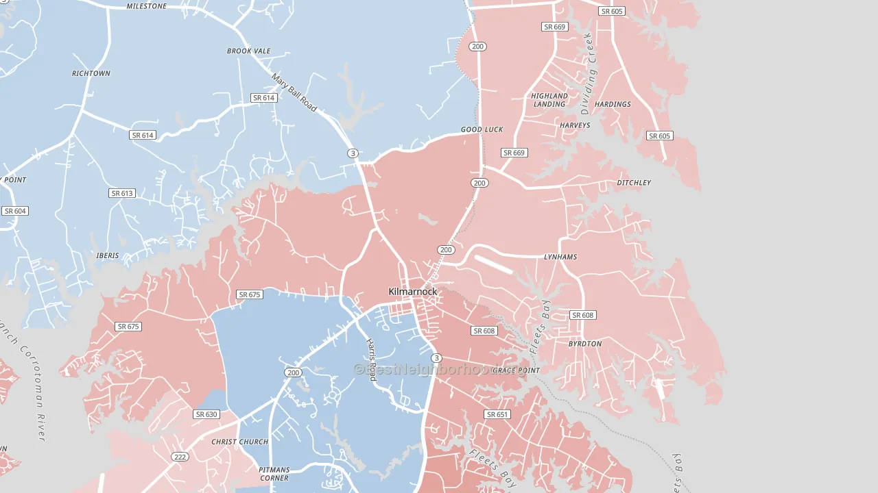 Kilmarnock, VA block-group political-lean map
