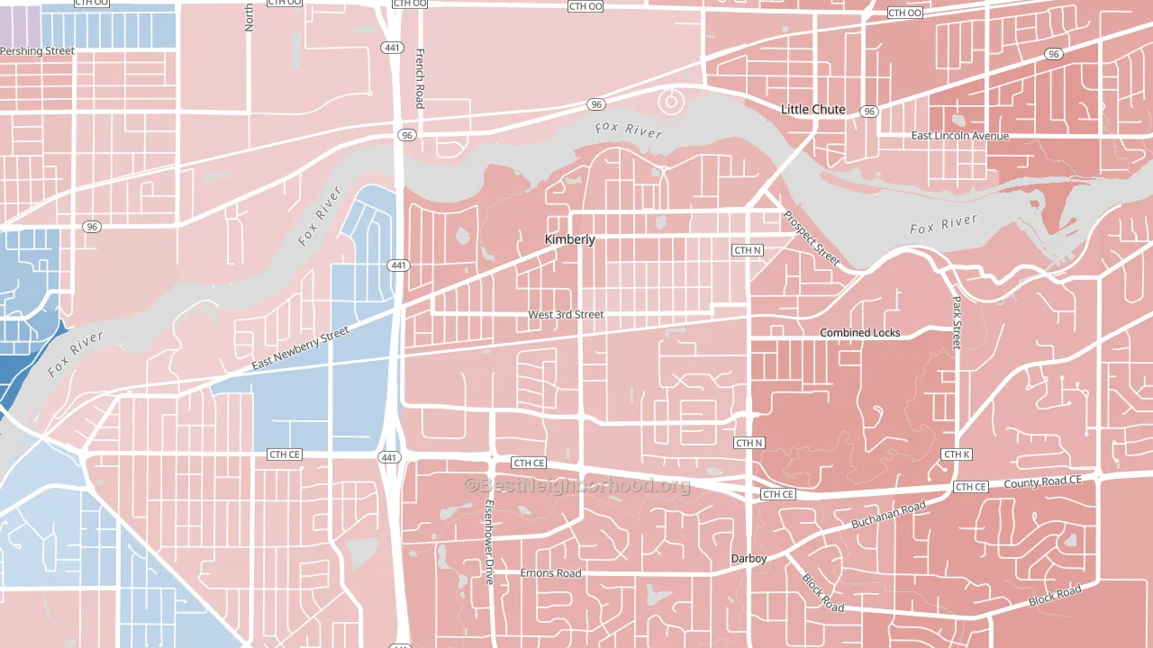 Kimberly, WI block-group political-lean map