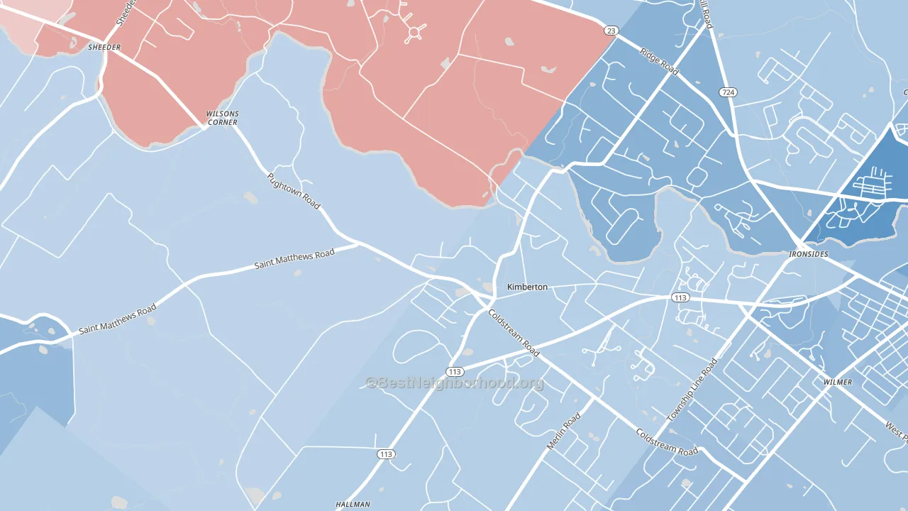 Kimberton, PA block-group political-lean map